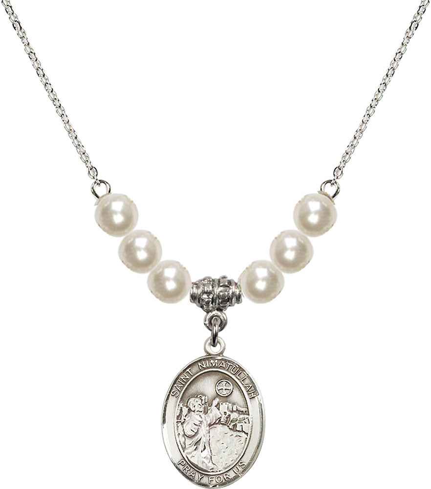 Sterling Silver Saint Nimatullah Birthstone Necklace with Faux-Pearl Beads - 8339