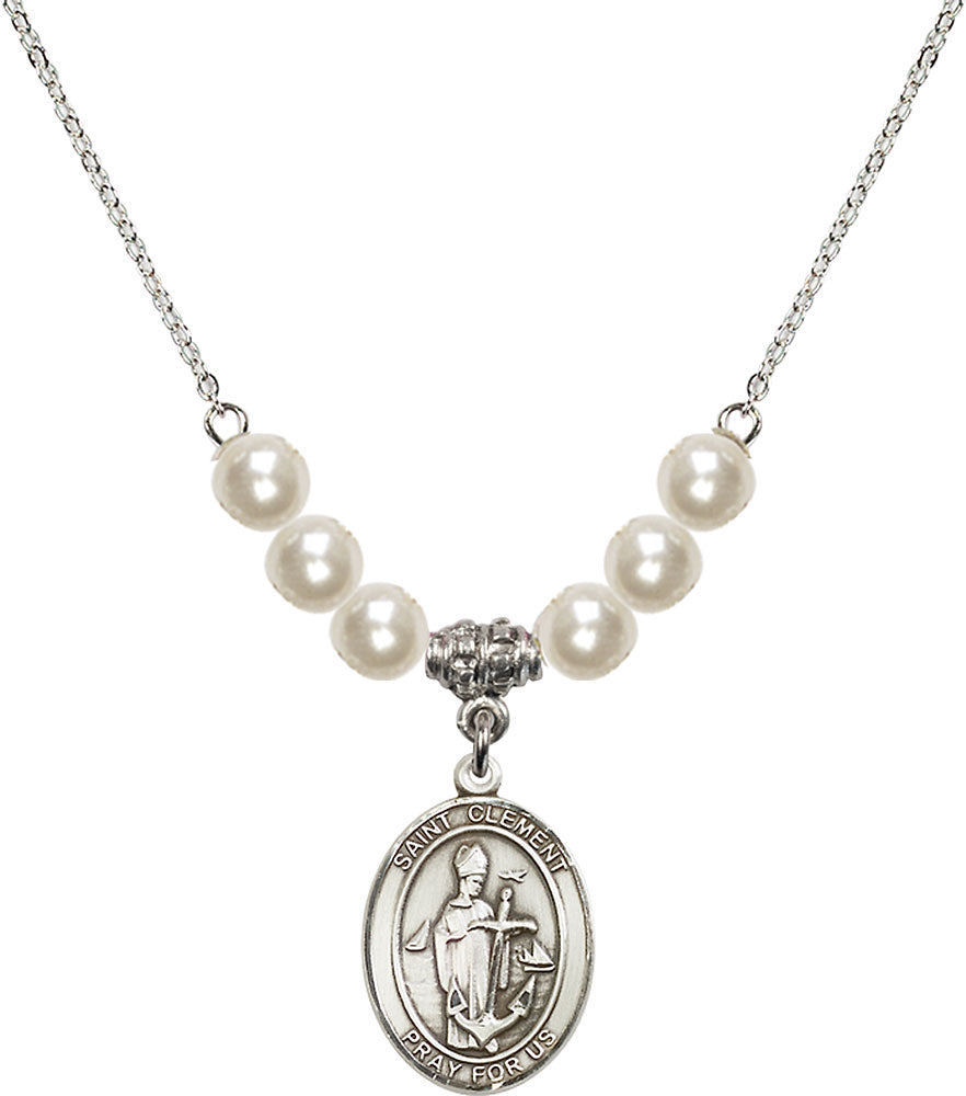 Sterling Silver Saint Clement Birthstone Necklace with Faux-Pearl Beads - 8340