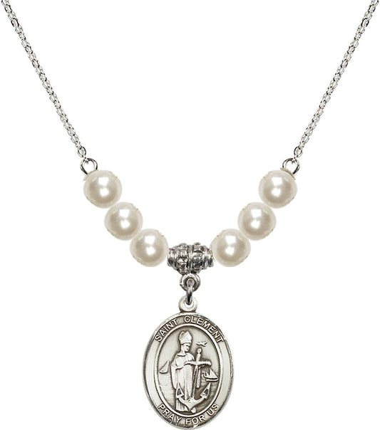 Sterling Silver Saint Clement Birthstone Necklace with Faux-Pearl Beads - 8340