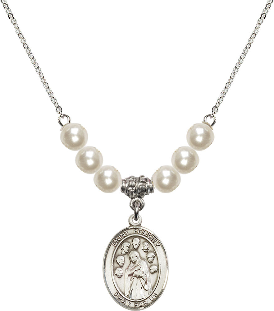 Sterling Silver Saint Felicity Birthstone Necklace with Faux-Pearl Beads - 8341