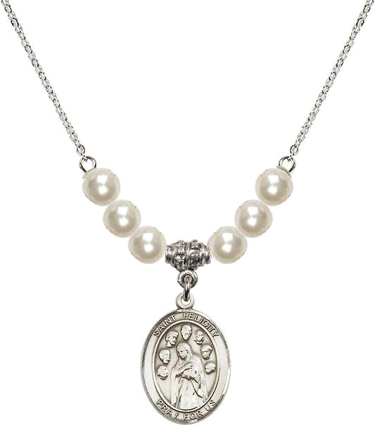Sterling Silver Saint Felicity Birthstone Necklace with Faux-Pearl Beads - 8341