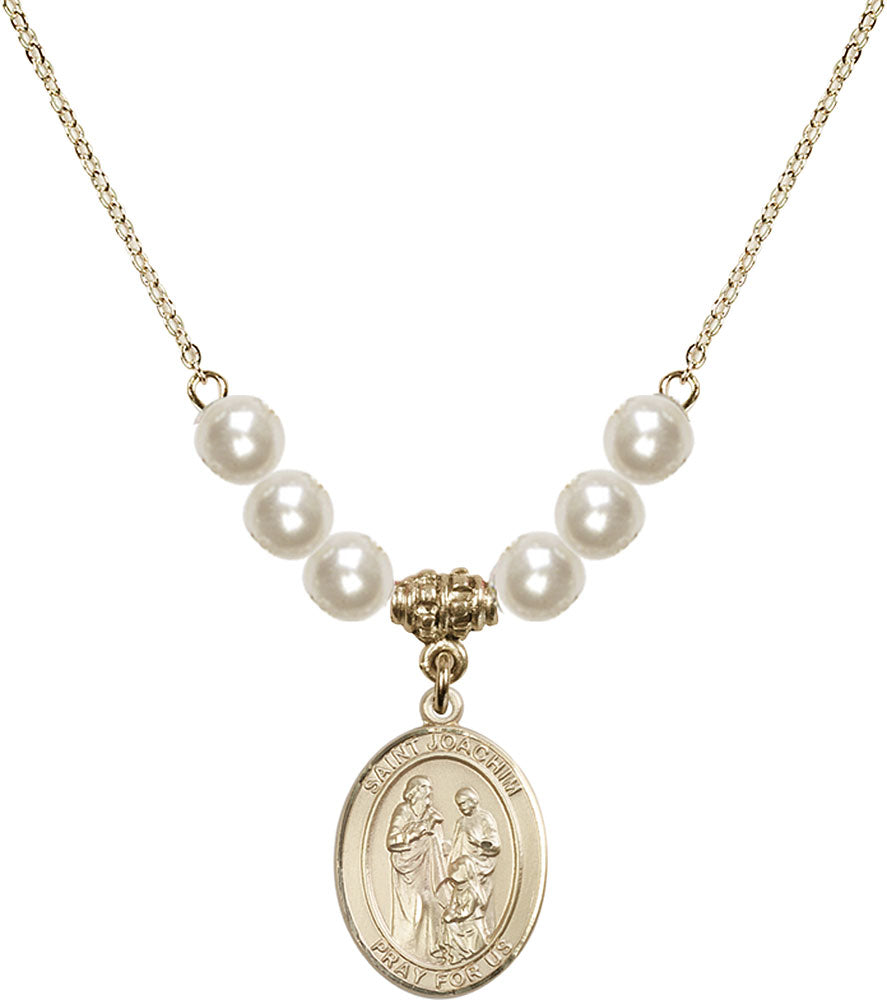 14kt Gold Filled Saint Joachim Birthstone Necklace with Faux-Pearl Beads - 8348