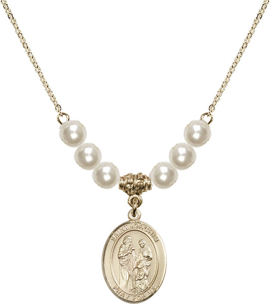 14kt Gold Filled Saint Joachim Birthstone Necklace with Faux-Pearl Beads - 8348