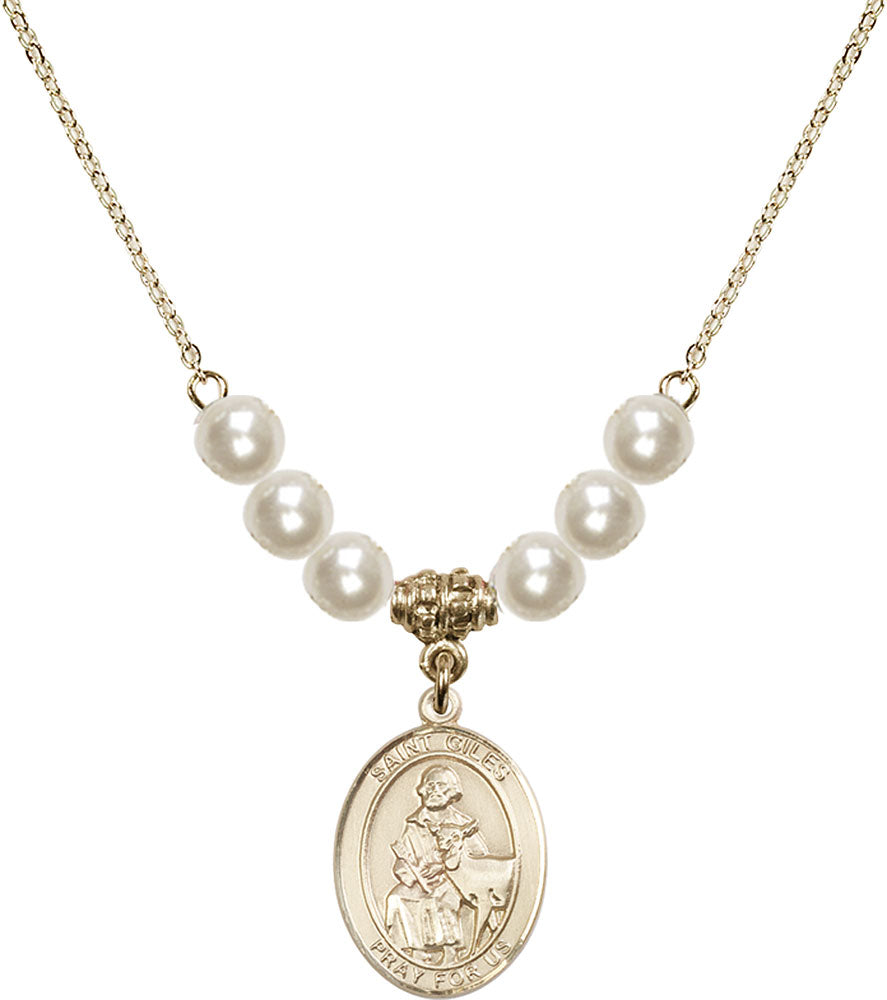 14kt Gold Filled Saint Giles Birthstone Necklace with Faux-Pearl Beads - 8349