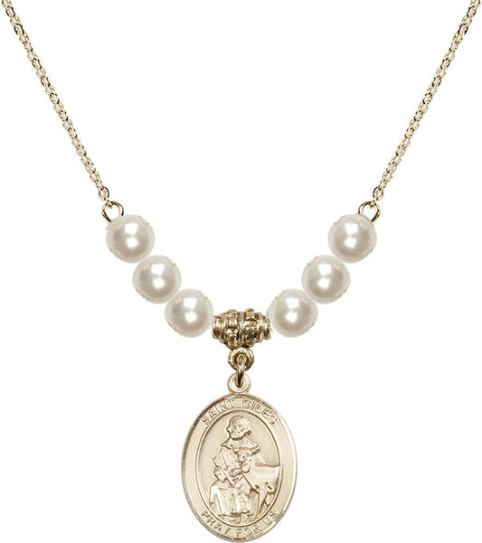 14kt Gold Filled Saint Giles Birthstone Necklace with Faux-Pearl Beads - 8349