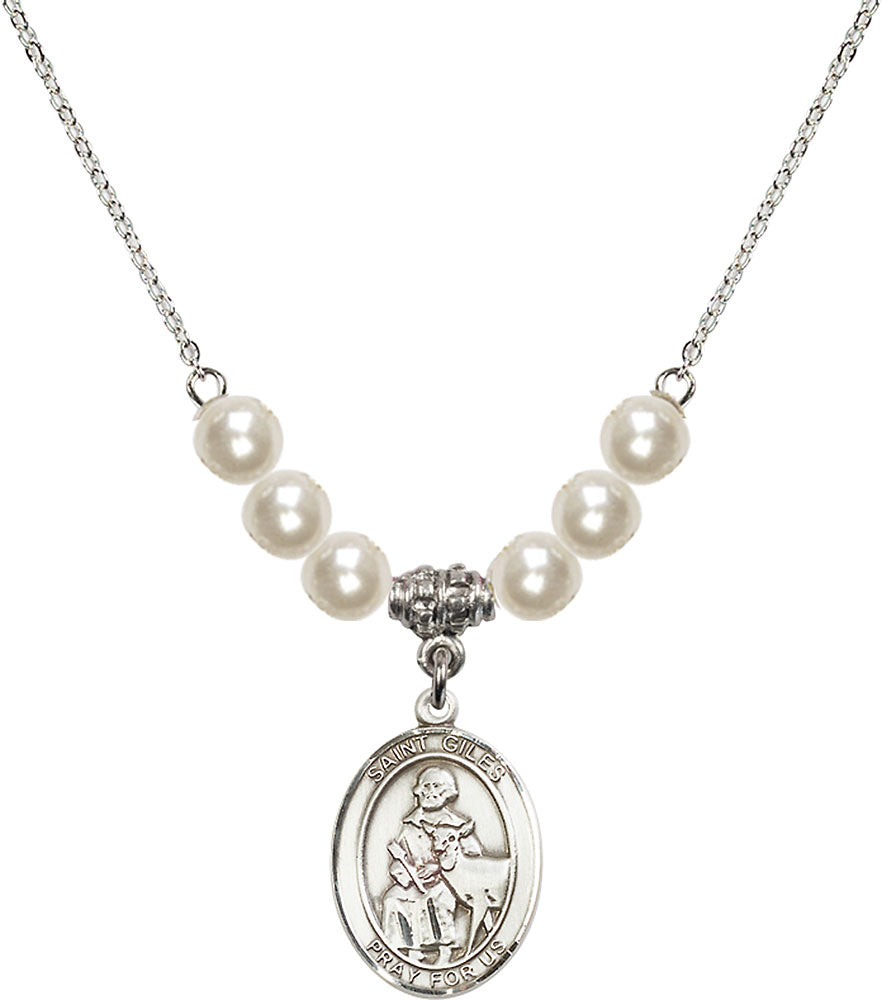 Sterling Silver Saint Giles Birthstone Necklace with Faux-Pearl Beads - 8349