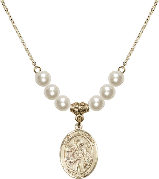 14kt Gold Filled Saint Januarius Birthstone Necklace with Faux-Pearl Beads - 8351