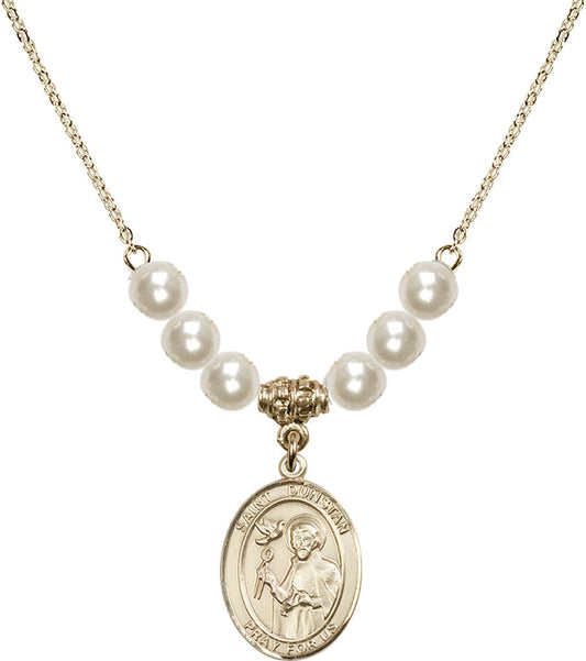 14kt Gold Filled Saint Dunstan Birthstone Necklace with Faux-Pearl Beads - 8355