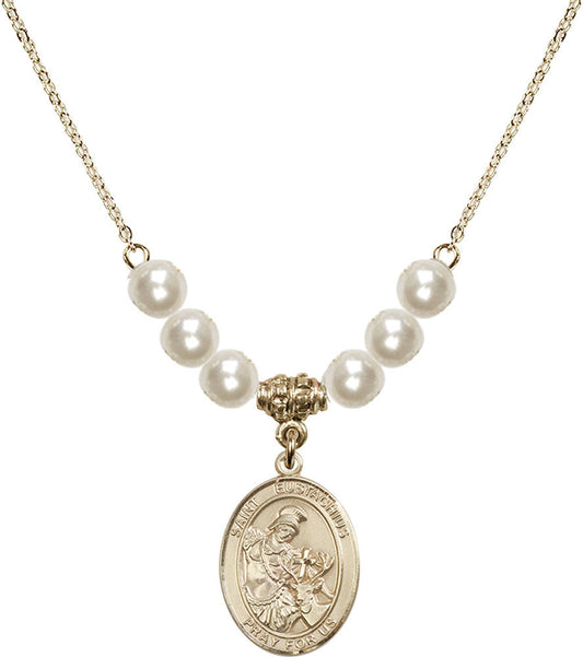 14kt Gold Filled Saint Eustachius Birthstone Necklace with Faux-Pearl Beads - 8356
