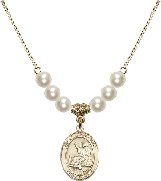 14kt Gold Filled Saint John Licci Birthstone Necklace with Faux-Pearl Beads - 8358