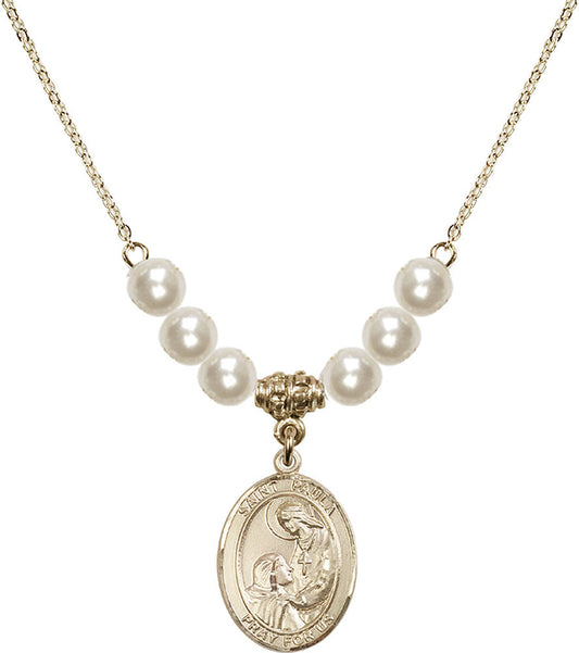 14kt Gold Filled Saint Paula Birthstone Necklace with Faux-Pearl Beads - 8359