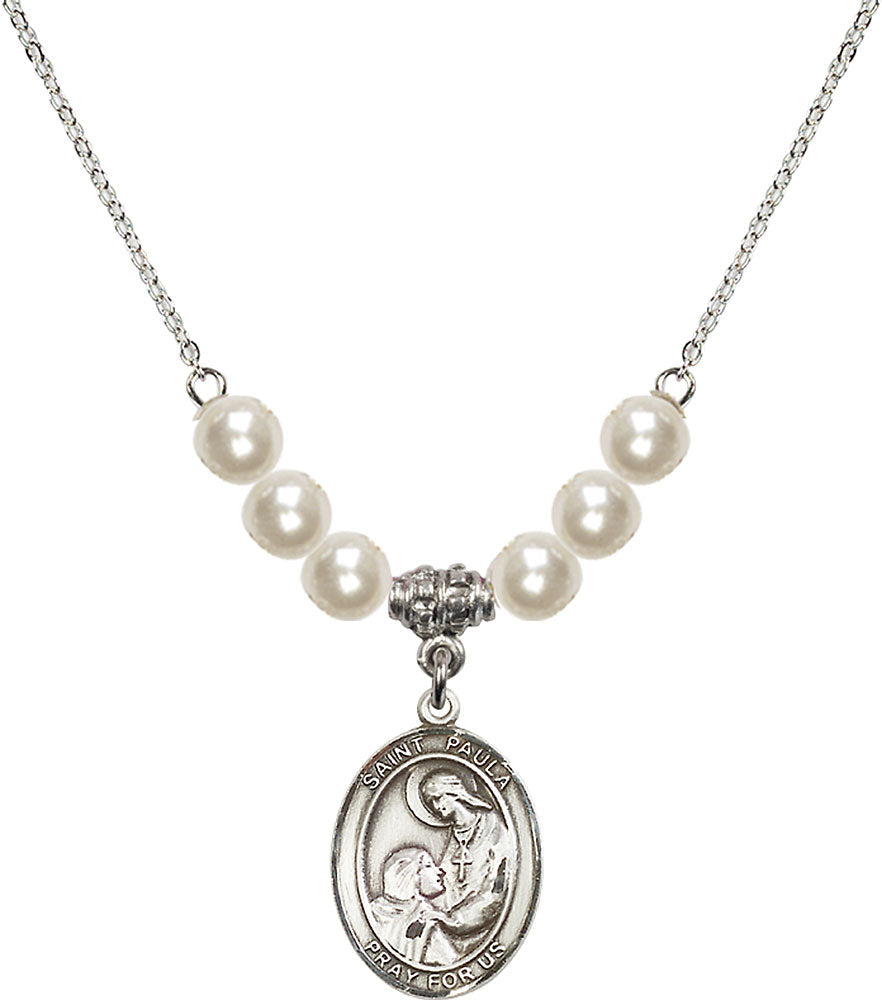 Sterling Silver Saint Paula Birthstone Necklace with Faux-Pearl Beads - 8359