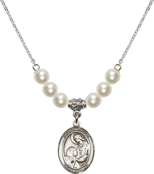 Sterling Silver Saint Paula Birthstone Necklace with Faux-Pearl Beads - 8359