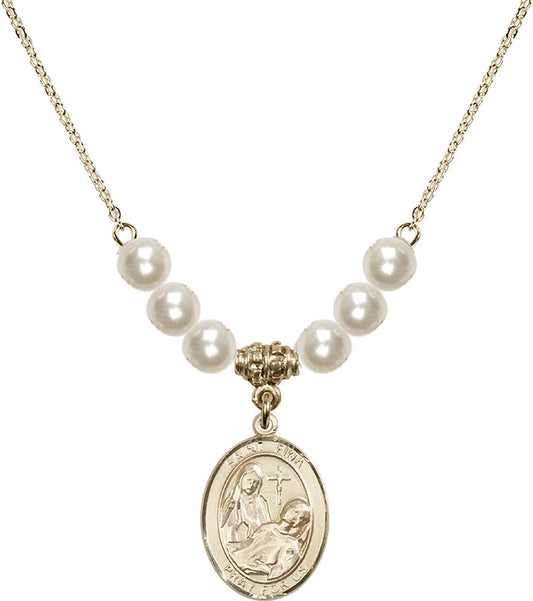 14kt Gold Filled Saint Fina Birthstone Necklace with Faux-Pearl Beads - 8364