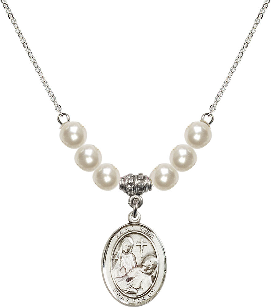 Sterling Silver Saint Fina Birthstone Necklace with Faux-Pearl Beads - 8364