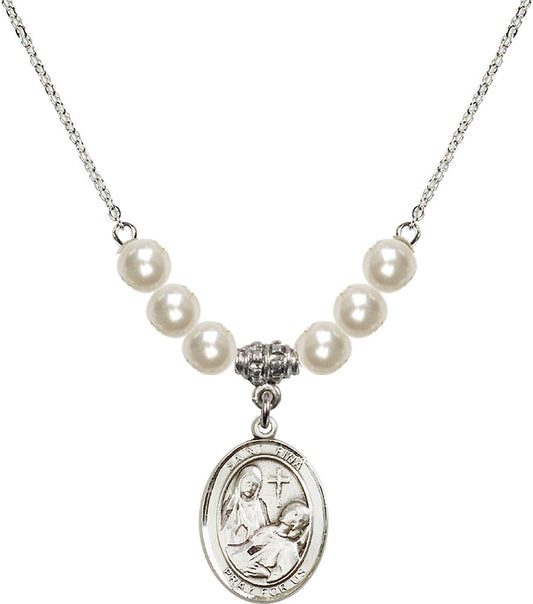 Sterling Silver Saint Fina Birthstone Necklace with Faux-Pearl Beads - 8364