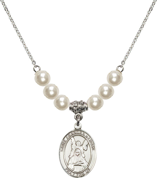 Sterling Silver Saint Frances of Rome Birthstone Necklace with Faux-Pearl Beads - 8365