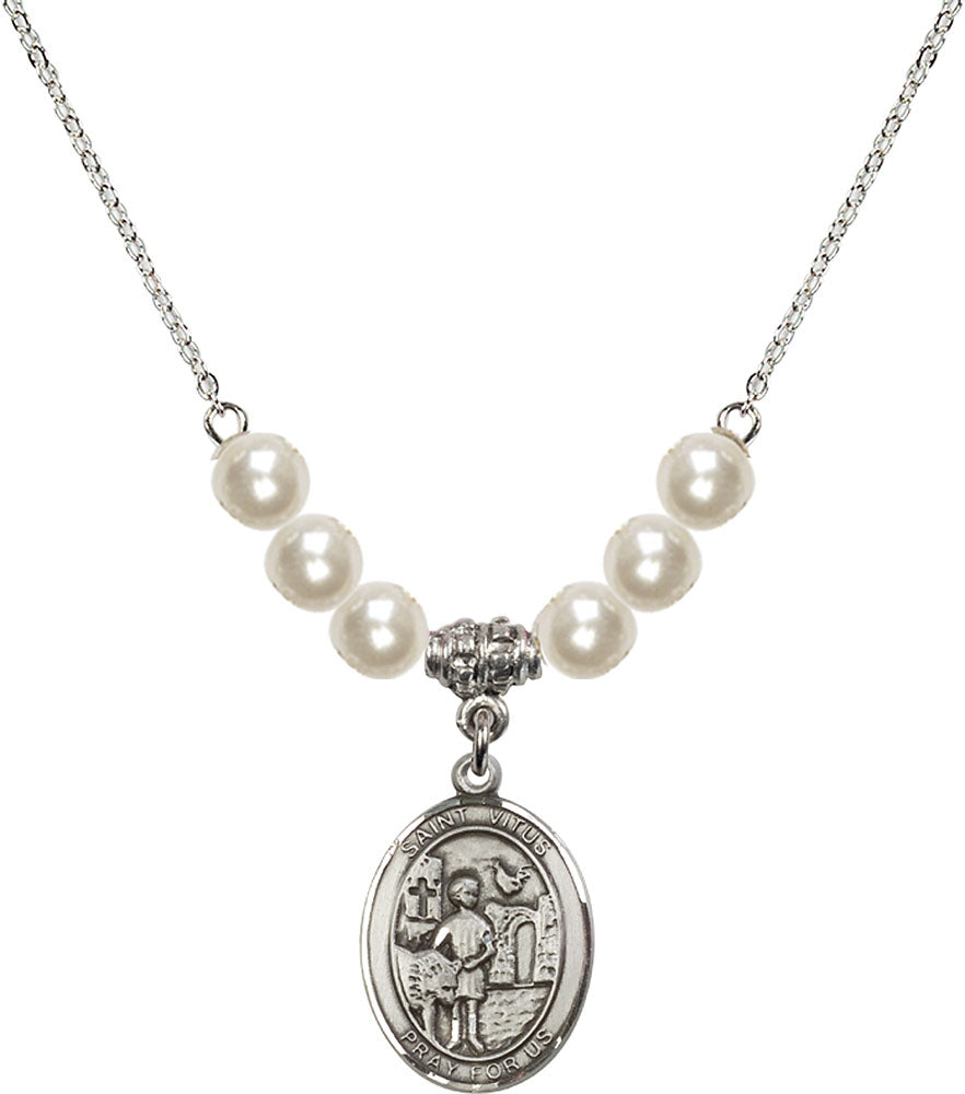 Sterling Silver Saint Vitus Birthstone Necklace with Faux-Pearl Beads - 8368