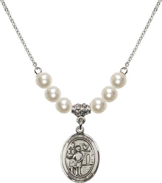 Sterling Silver Saint Vitus Birthstone Necklace with Faux-Pearl Beads - 8368