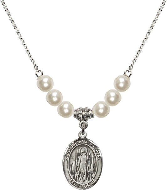 Sterling Silver Saint Juliana of Cumae Birthstone Necklace with Faux-Pearl Beads - 8372