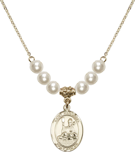 14kt Gold Filled Saint Honorius of Amiens Birthstone Necklace with Faux-Pearl Beads - 8376