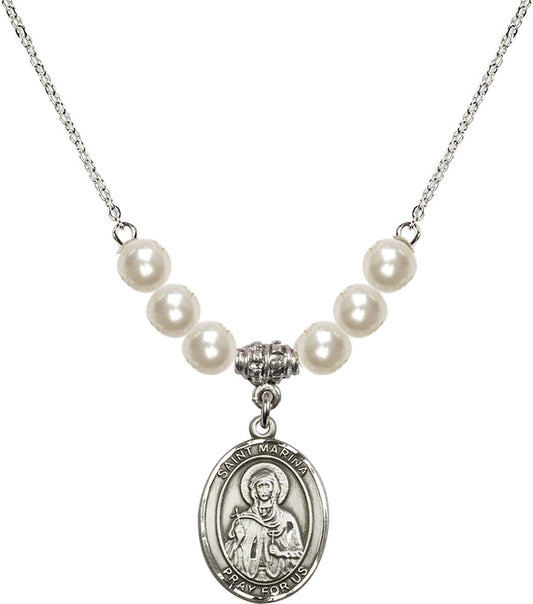 Sterling Silver Saint Marina Birthstone Necklace with Faux-Pearl Beads - 8379