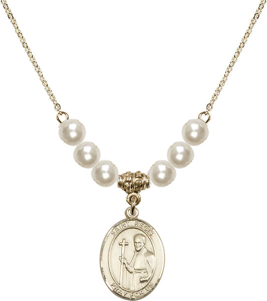 14kt Gold Filled Saint Regis Birthstone Necklace with Faux-Pearl Beads - 8380