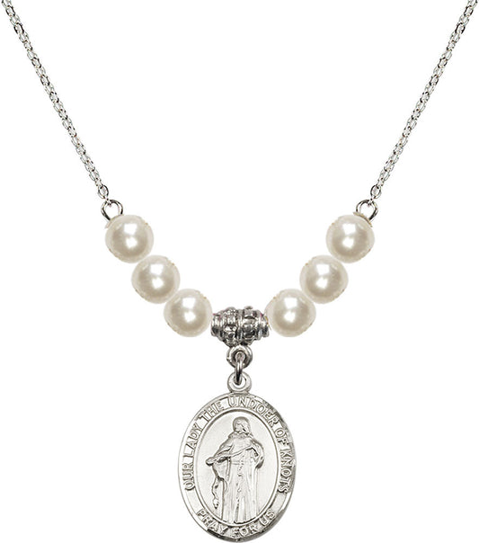 Sterling Silver Our Lady the Undoer of Knots Birthstone Necklace with Faux-Pearl Beads - 8383