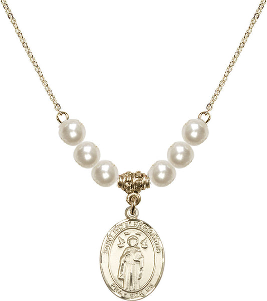 14kt Gold Filled Saint Ivo of Kelmartin Birthstone Necklace with Faux-Pearl Beads - 8384