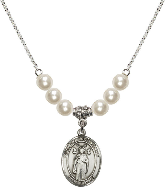 Sterling Silver Saint Ivo of Kelmartin Birthstone Necklace with Faux-Pearl Beads - 8384