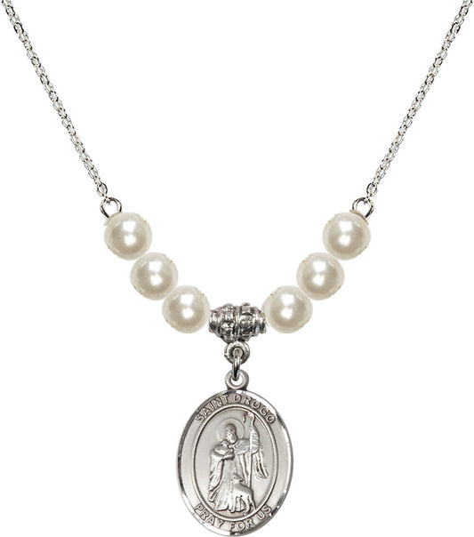 Sterling Silver Saint Drogo Birthstone Necklace with Faux-Pearl Beads - 8386
