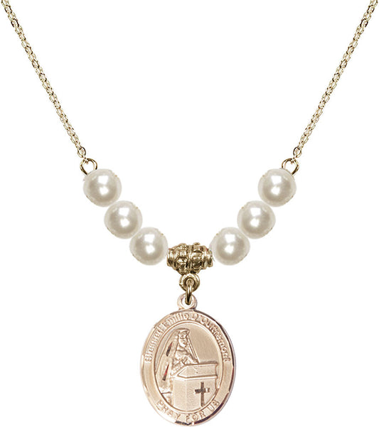 14kt Gold Filled Blessed Emilee Doultremont Birthstone Necklace with Faux-Pearl Beads - 8390