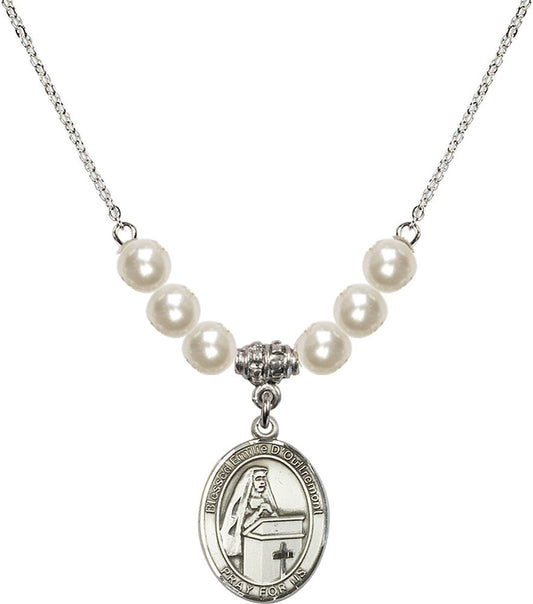 Sterling Silver Blessed Emilee Doultremont Birthstone Necklace with Faux-Pearl Beads - 8390