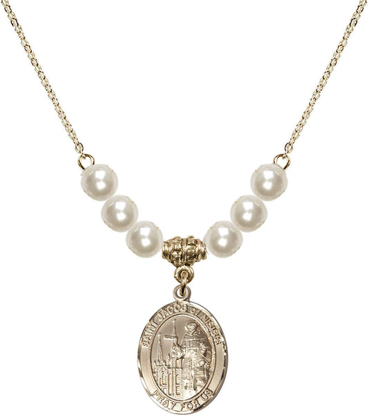 14kt Gold Filled Saint Jacob of Nisibis Birthstone Necklace with Faux-Pearl Beads - 8392