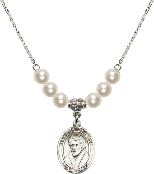 Sterling Silver Saint Peter Canisius Birthstone Necklace with Faux-Pearl Beads - 8393