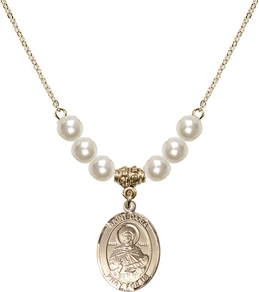 14kt Gold Filled Saint Daria Birthstone Necklace with Faux-Pearl Beads - 8396
