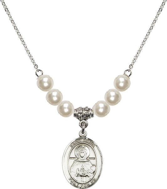 Sterling Silver Saint Daria Birthstone Necklace with Faux-Pearl Beads - 8396