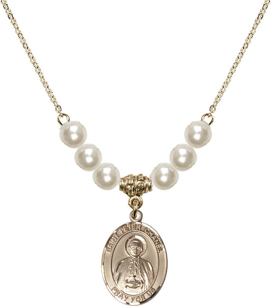 14kt Gold Filled Saint Peter Chanel Birthstone Necklace with Faux-Pearl Beads - 8397