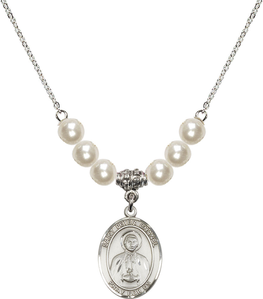 Sterling Silver Saint Peter Chanel Birthstone Necklace with Faux-Pearl Beads - 8397