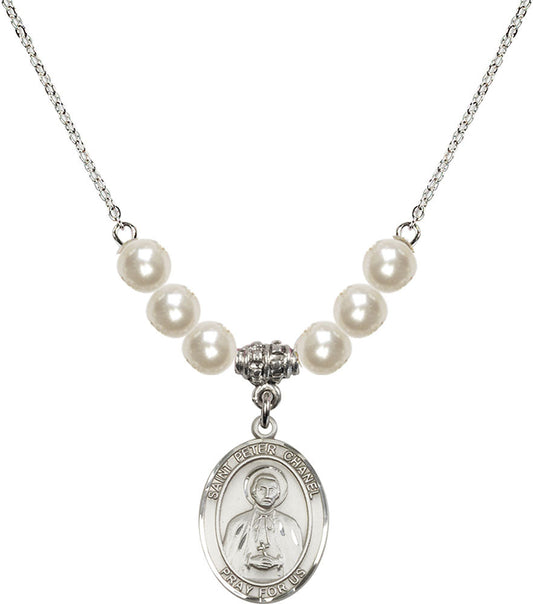 Sterling Silver Saint Peter Chanel Birthstone Necklace with Faux-Pearl Beads - 8397