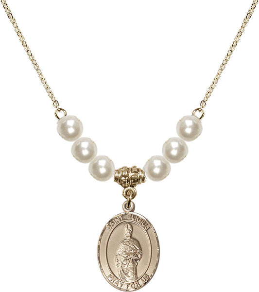 14kt Gold Filled Saint Eligius Birthstone Necklace with Faux-Pearl Beads - 8402