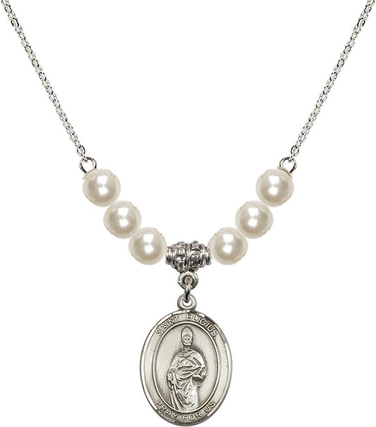 Sterling Silver Saint Eligius Birthstone Necklace with Faux-Pearl Beads - 8402
