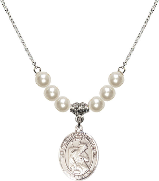 Sterling Silver Blessed Herman the Cripple Birthstone Necklace with Faux-Pearl Beads - 8403