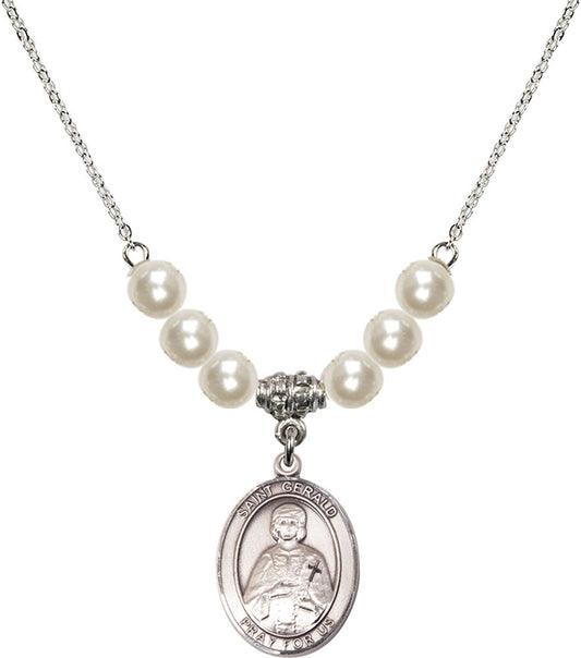 Sterling Silver Saint Gerald Birthstone Necklace with Faux-Pearl Beads - 8404