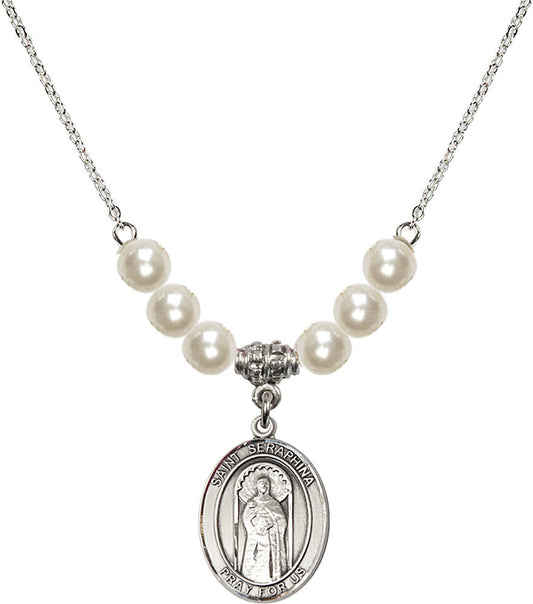 Sterling Silver Saint Seraphina Birthstone Necklace with Faux-Pearl Beads - 8405