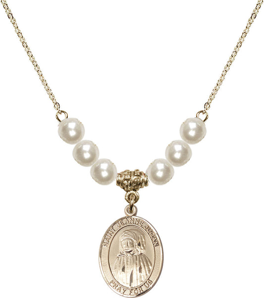 14kt Gold Filled Saint Jeanne Jugan Birthstone Necklace with Faux-Pearl Beads - 8409