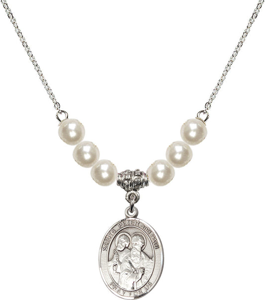 Sterling Silver Saints Peter & Paul Birthstone Necklace with Faux-Pearl Beads - 8410