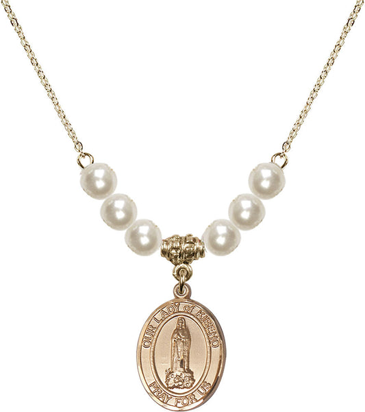 14kt Gold Filled Our Lady of Kibeho Birthstone Necklace with Faux-Pearl Beads - 8414