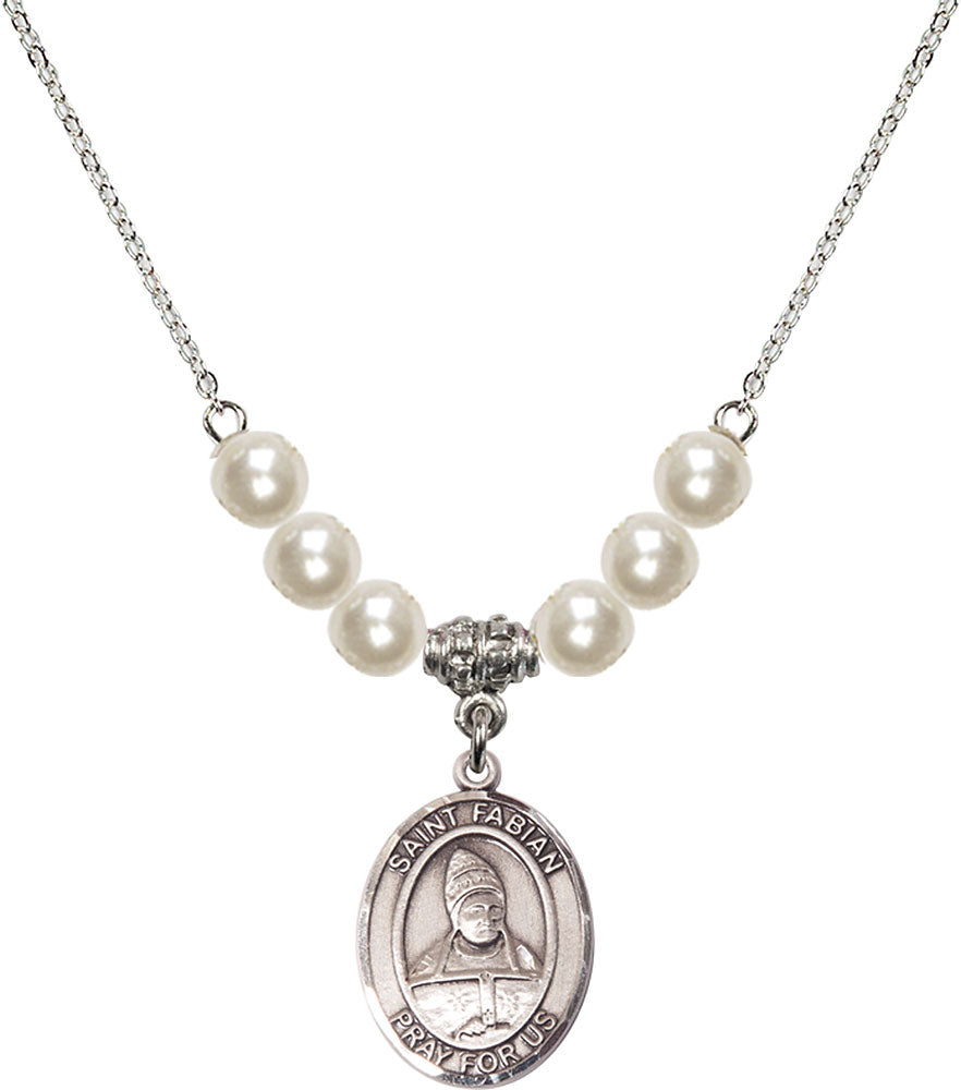 Sterling Silver Saint Fabian Birthstone Necklace with Faux-Pearl Beads - 8427