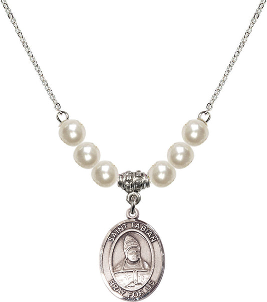 Sterling Silver Saint Fabian Birthstone Necklace with Faux-Pearl Beads - 8427